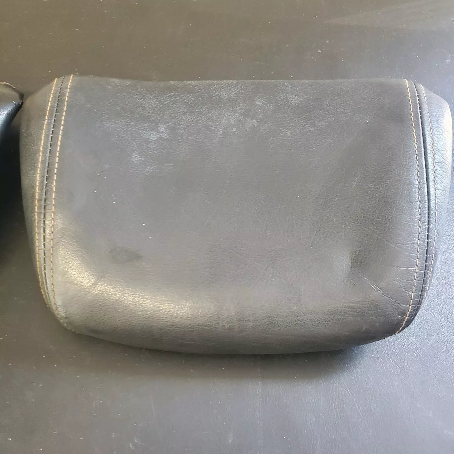 Volvo 240 740 940 Black Leather Headrest Pad Set LH RH OEM