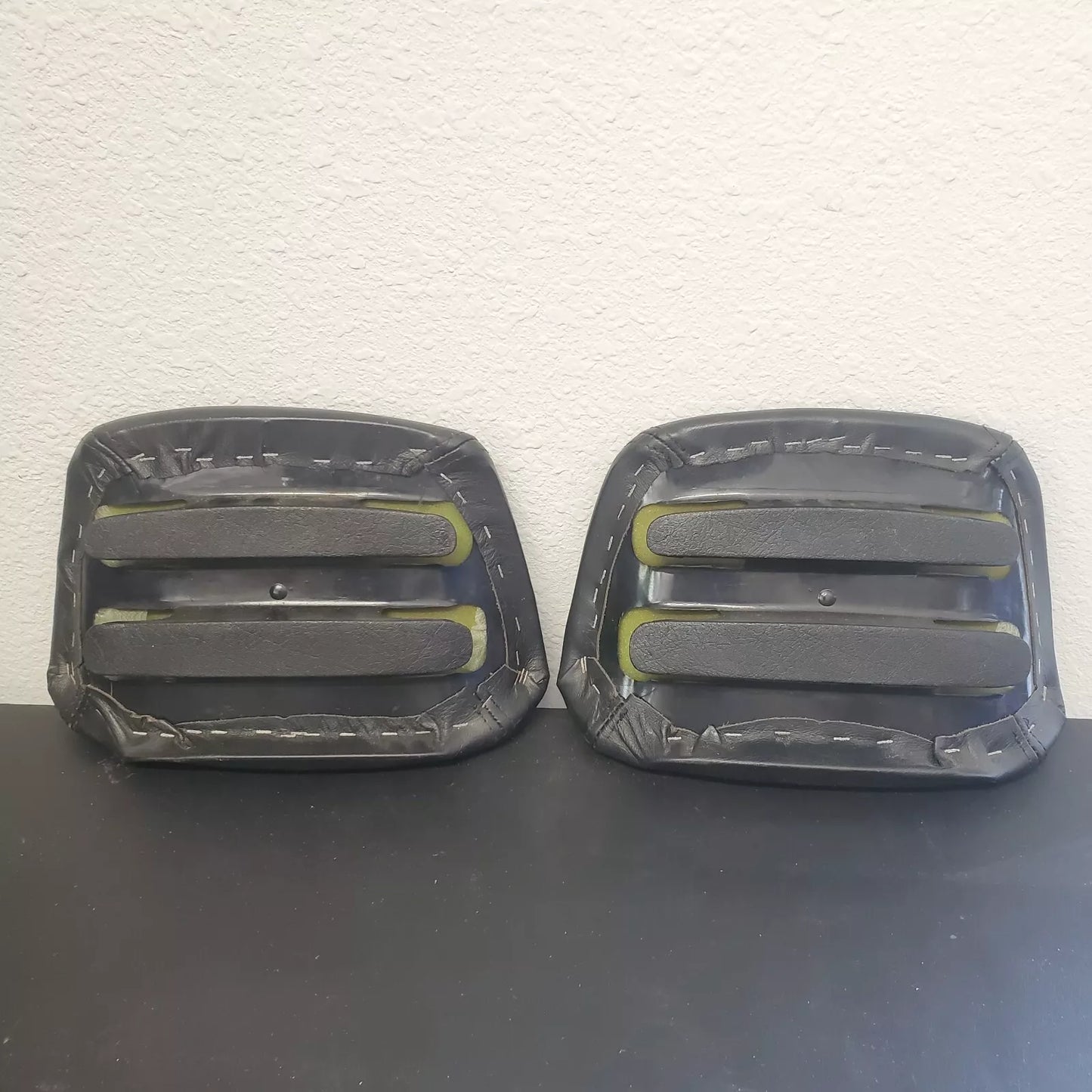 Volvo 240 740 940 Black Leather Headrest Pad Set LH RH OEM
