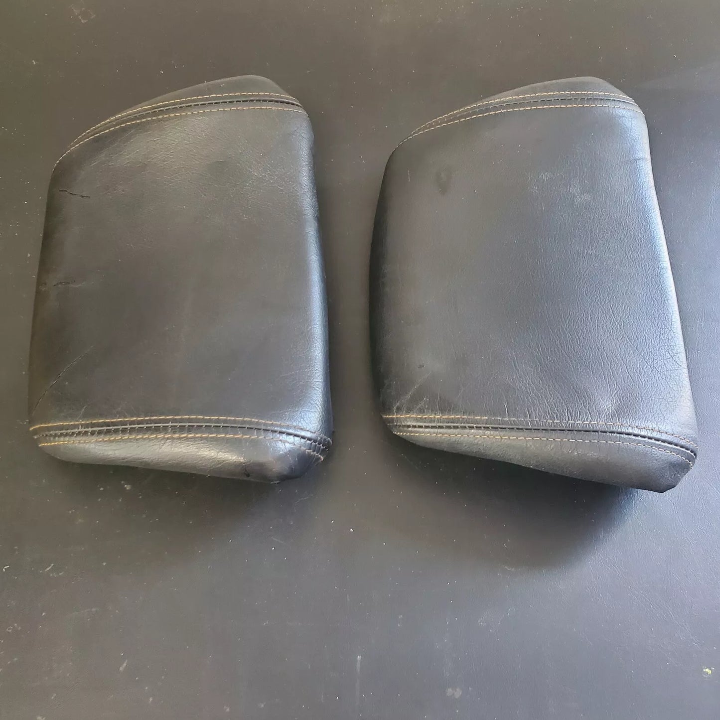 Volvo 240 740 940 Black Leather Headrest Pad Set LH RH OEM