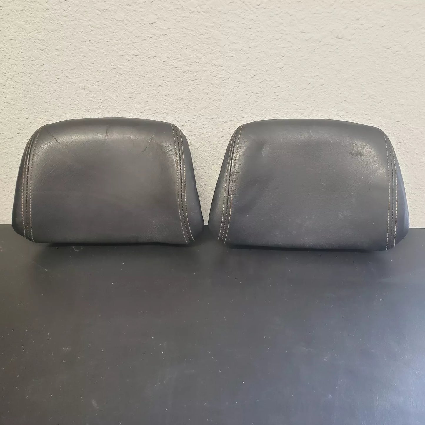 Volvo 240 740 940 Black Leather Headrest Pad Set LH RH OEM