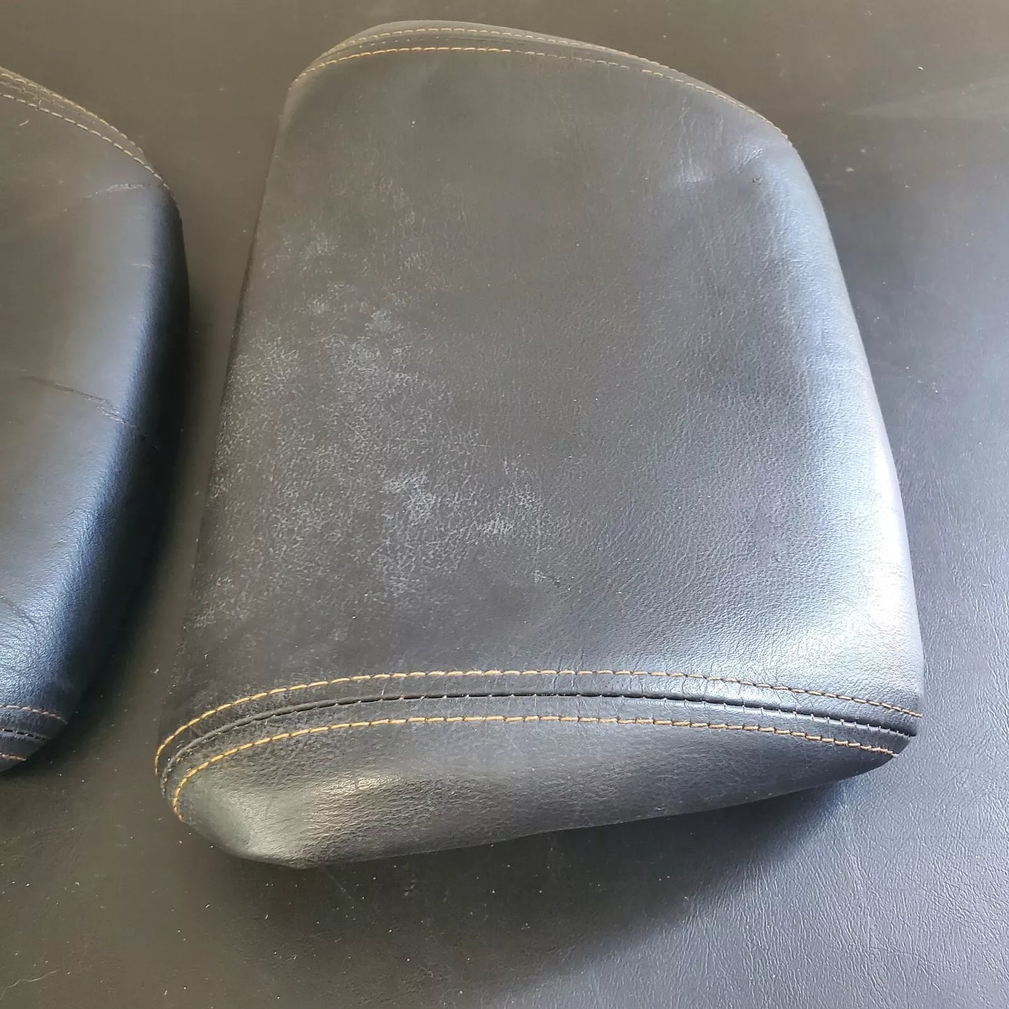 Volvo 240 740 940 Black Leather Headrest Pad Set LH RH OEM