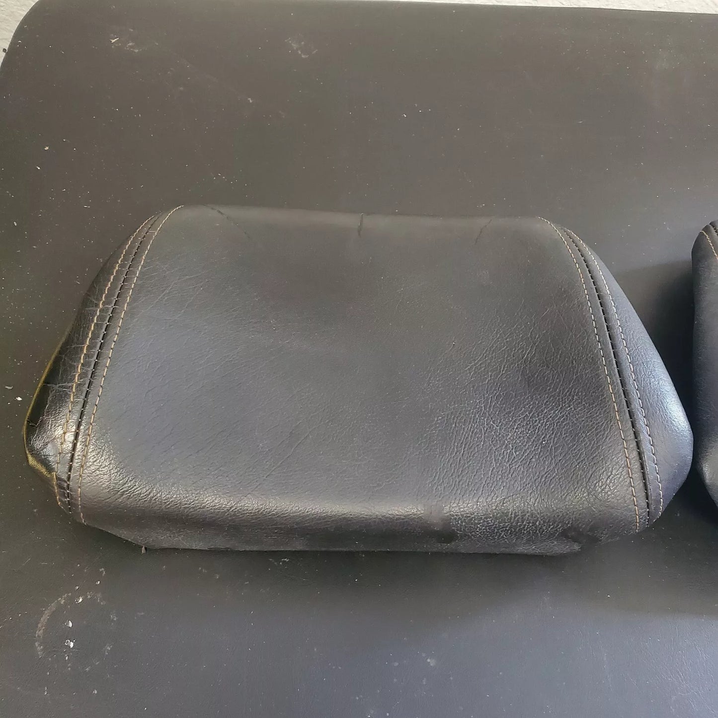Volvo 240 740 940 Black Leather Headrest Pad Set LH RH OEM