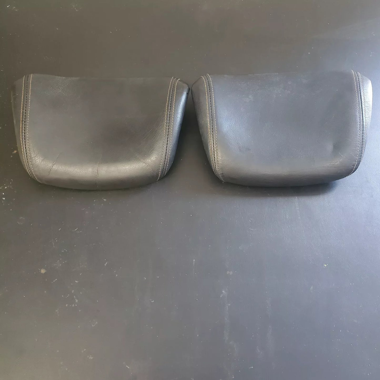 Volvo 240 740 940 Black Leather Headrest Pad Set LH RH OEM