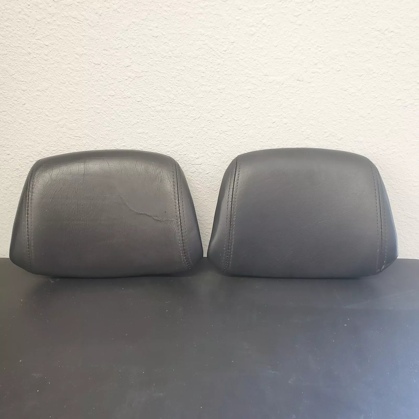 Volvo 240 740 940 Black Leather Headrest Pad Set LH RH OEM