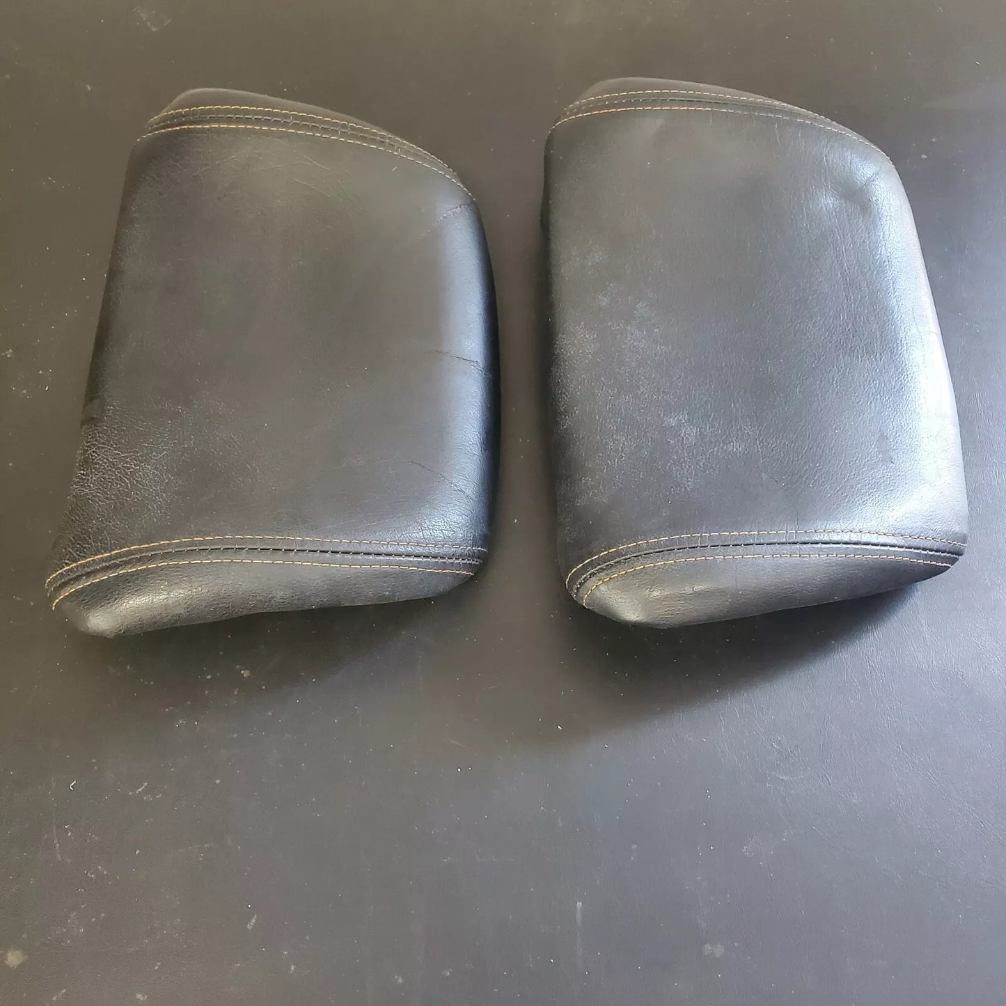 Volvo 240 740 940 Black Leather Headrest Pad Set LH RH OEM