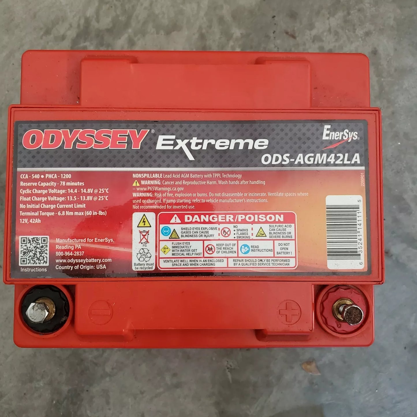 Odyssey PC1200 Extreme Powersports Battery ODS-AGM42L Automotive Battery
