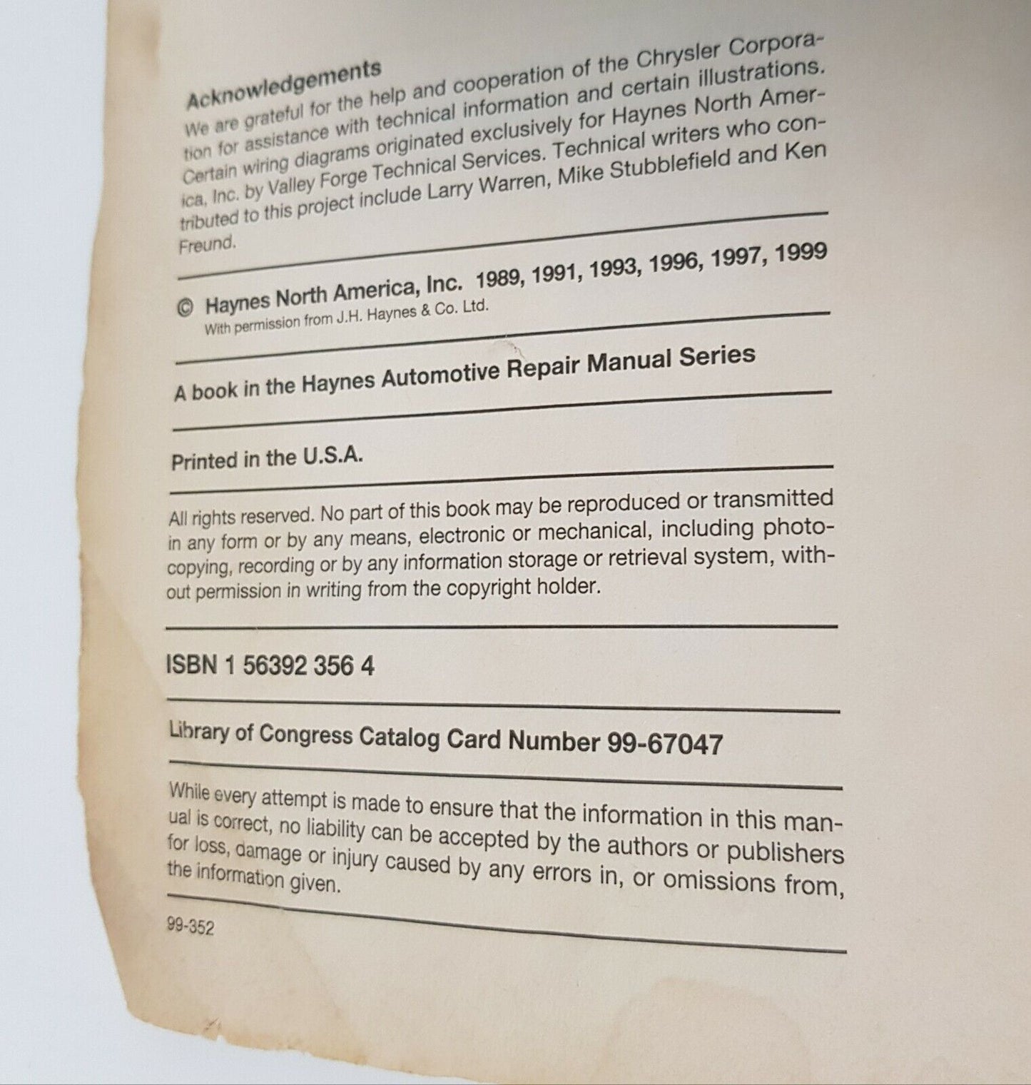 HAYNES 50010 Repair Manual for Jeep Cherokee Wagoneer Comanche 84-93 Used 1553