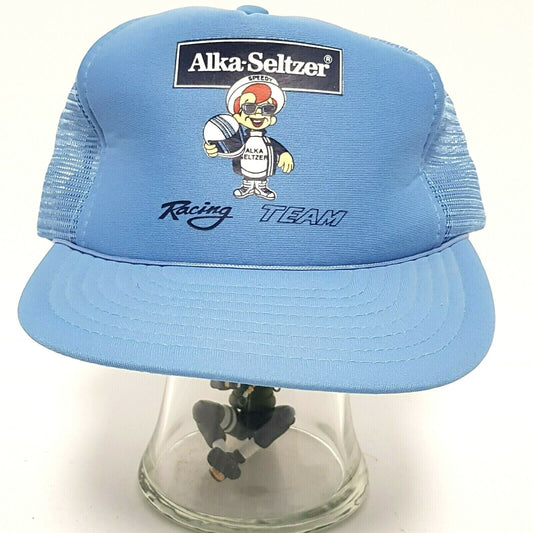 ALKA-SELTZER Racing Team Vintage 80s 90s Trucker Hat Speedy Blue Snapback