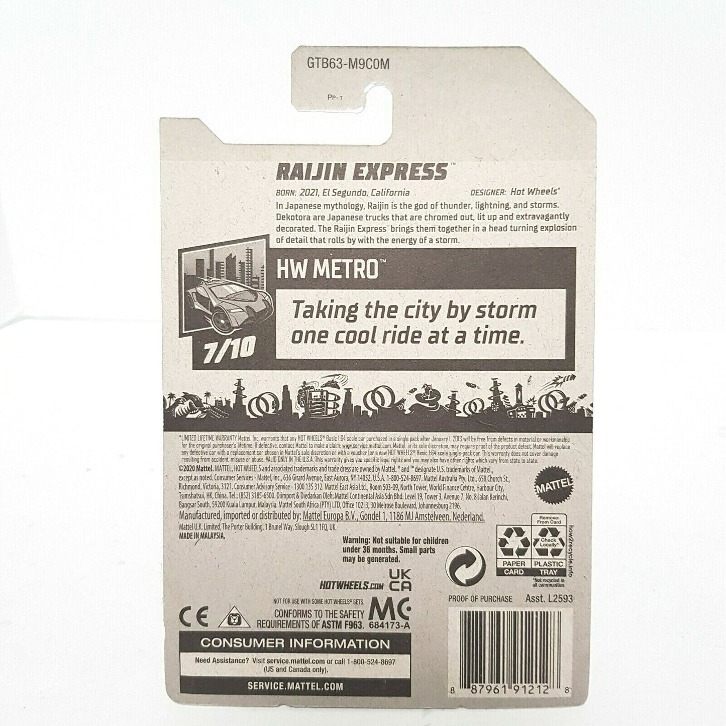 2021 HOT WHEELS #102 Raijin Express. Near Mint to Mint Package. New!