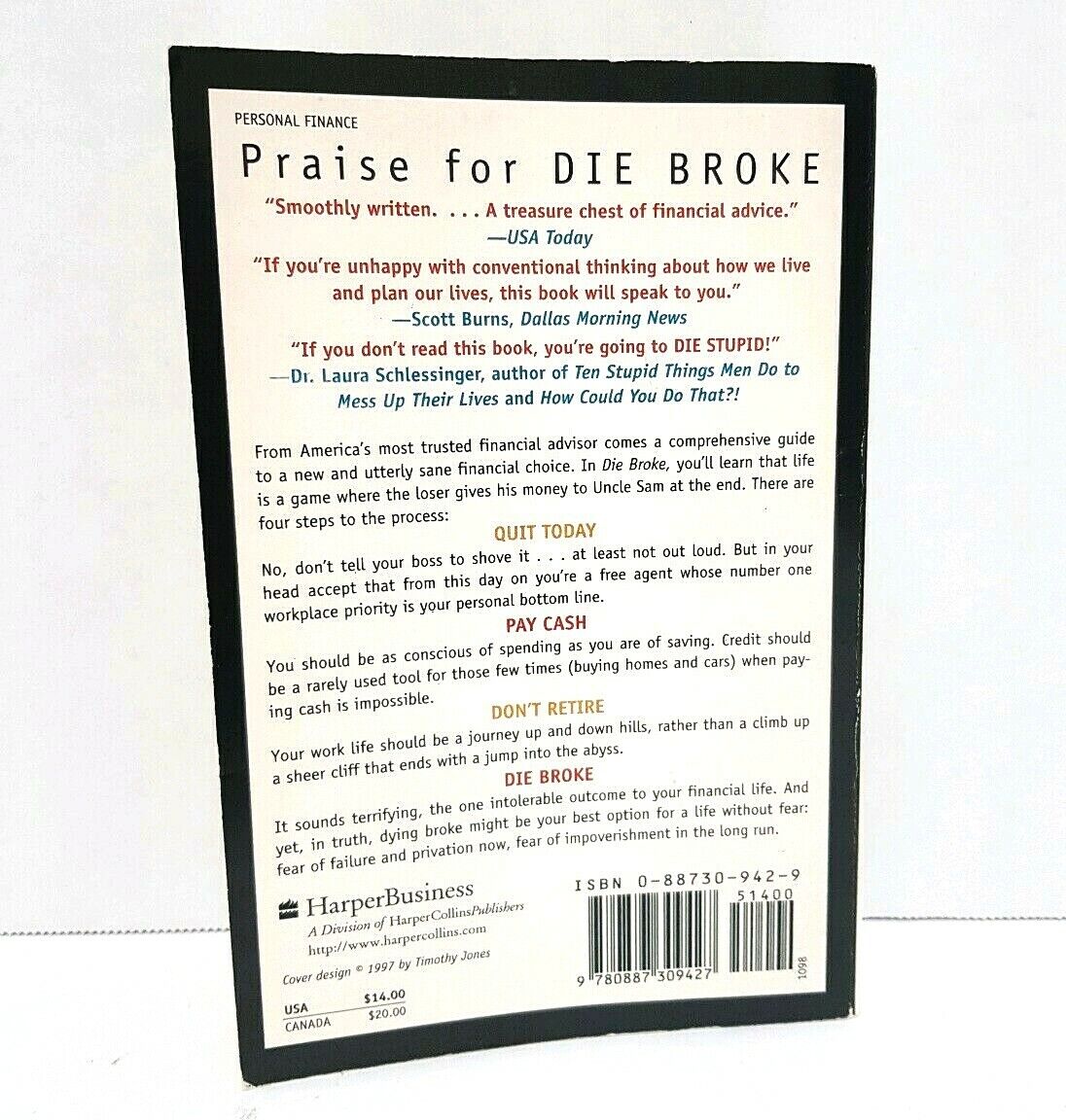 DIE BROKE: A Radical 4-Part Financial Plan - By Pollan & Levine (Paperback) 1998