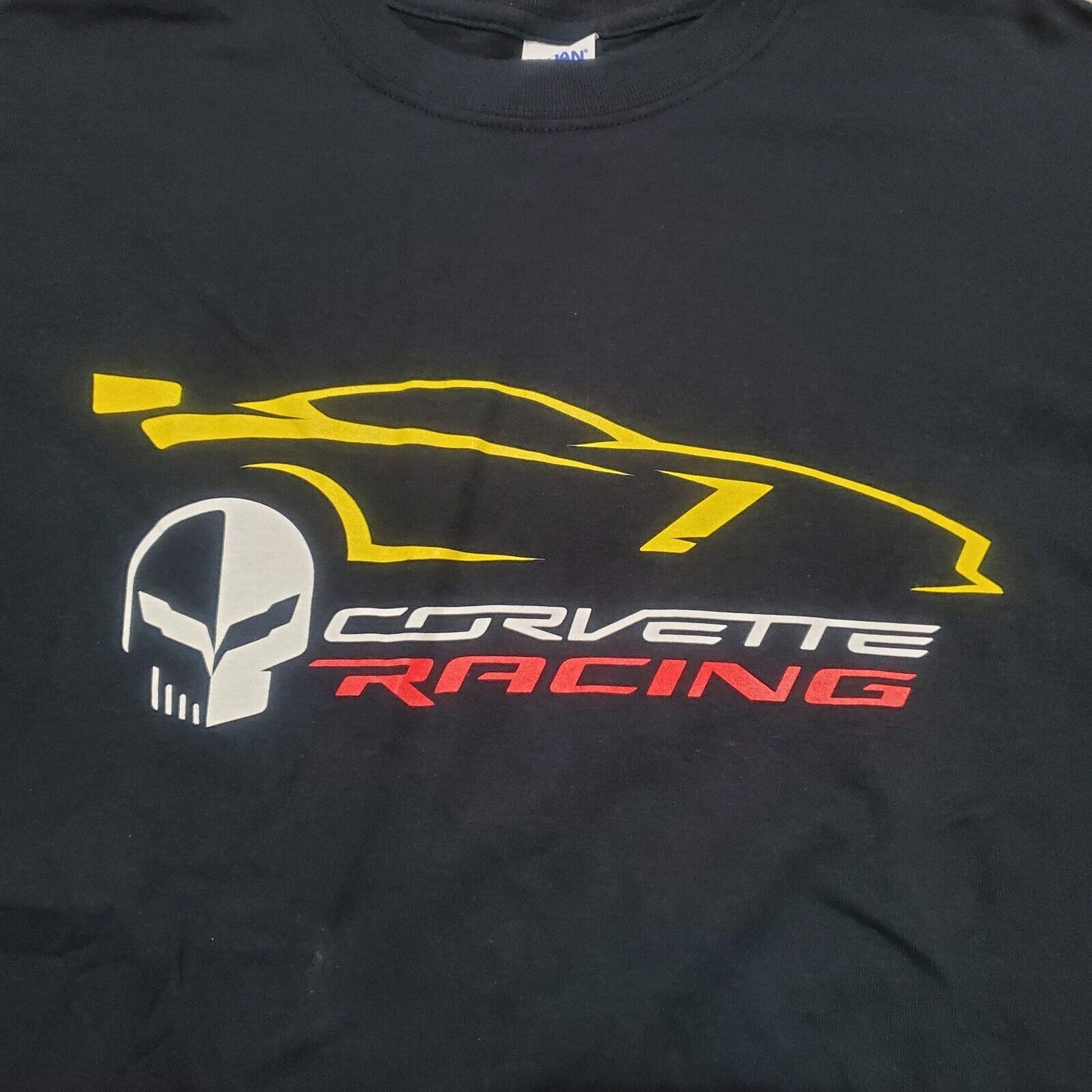 Corvette Racing C7 Jake Skull Black / Yellow Gildan T-Shirt Heavy Cotton sz XL