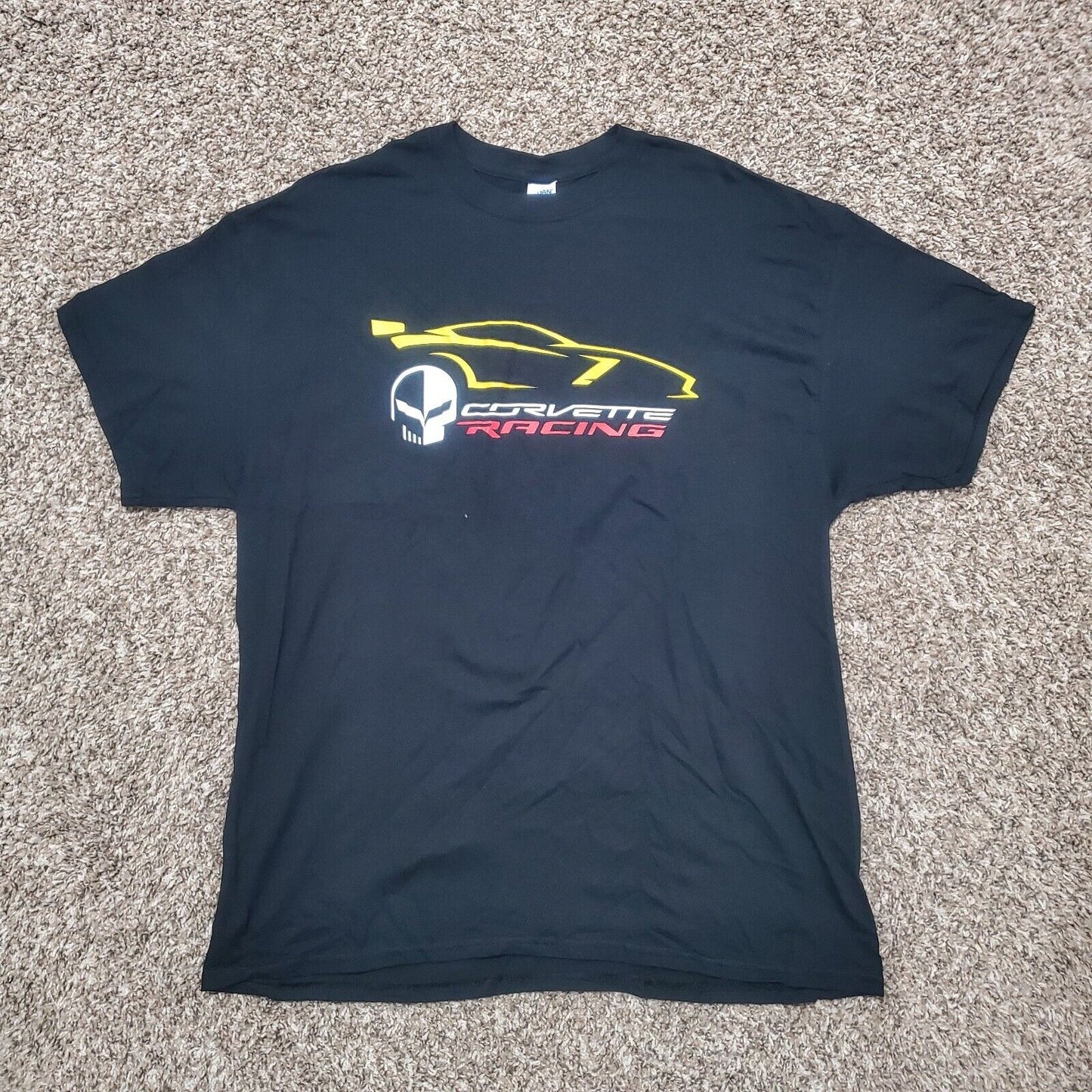 Corvette Racing C7 Jake Skull Black / Yellow Gildan T-Shirt Heavy Cotton sz XL