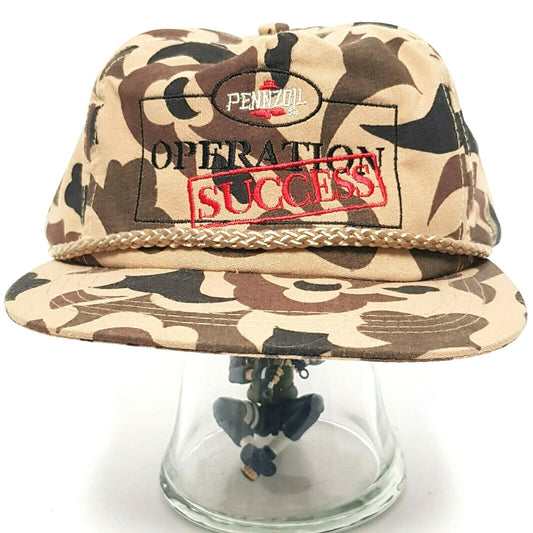 PENNZOIL "Operation Success" Camo Trucker Cap  VTG 90's Hat Snapback Embroidered