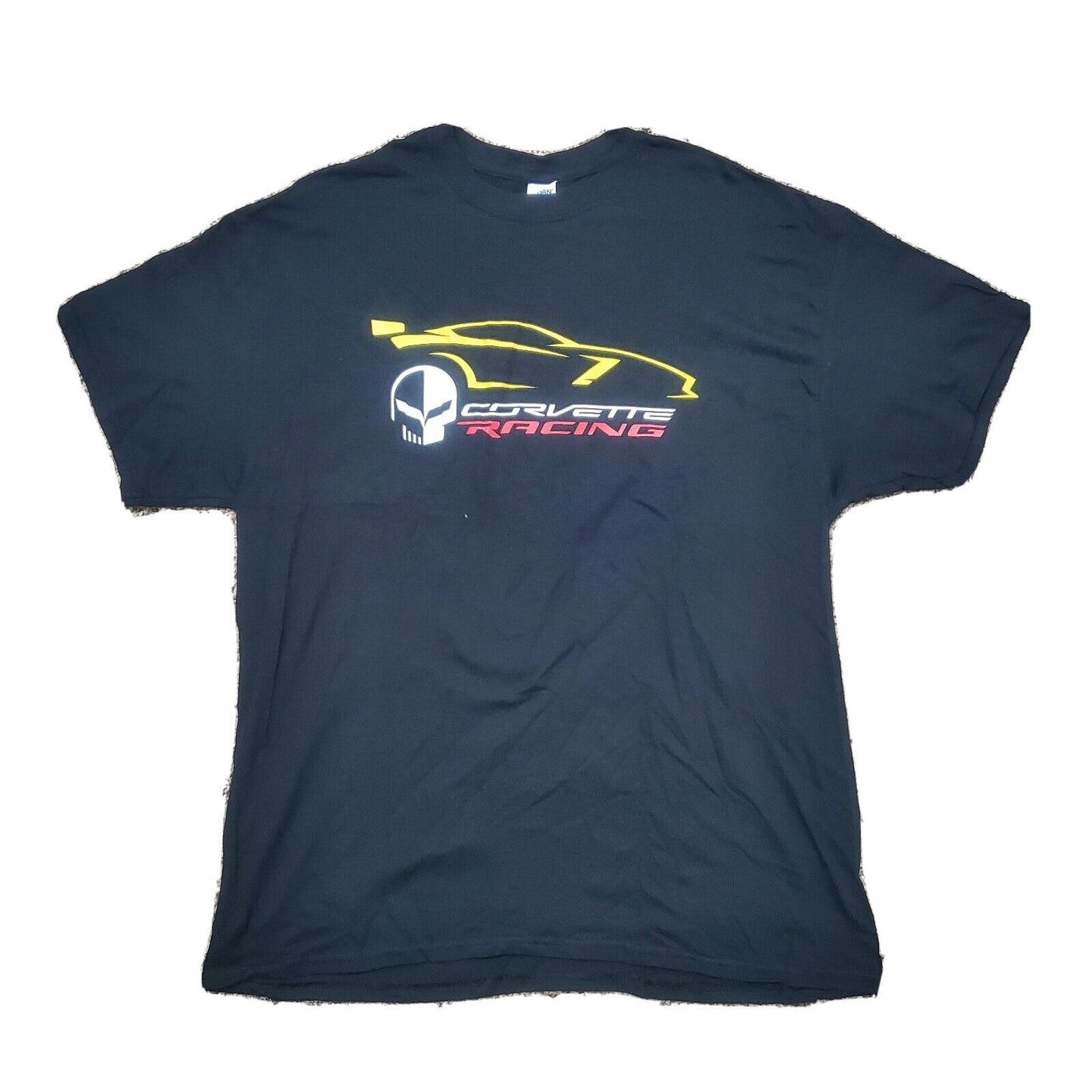 Corvette Racing C7 Jake Skull Black / Yellow Gildan T-Shirt Heavy Cotton sz XL