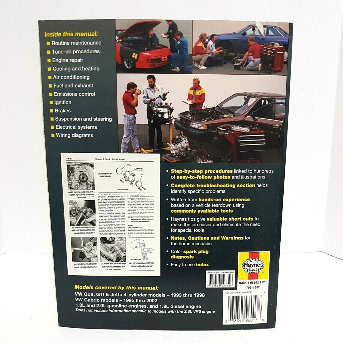 Haynes 96017 Repair Manual for 93-98 VW Golf & Jetta, Gas & Diesel, Cabrio, GTI