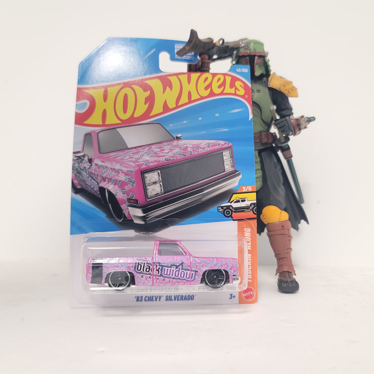 Hot Wheels '83 Chevy Silverado "Black Widow" Truckin Along 42/250 Pink (JJL07)