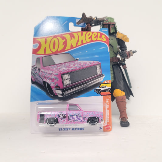 Hot Wheels '83 Chevy Silverado "Black Widow" Truckin Along 42/250 Pink (JJL07)