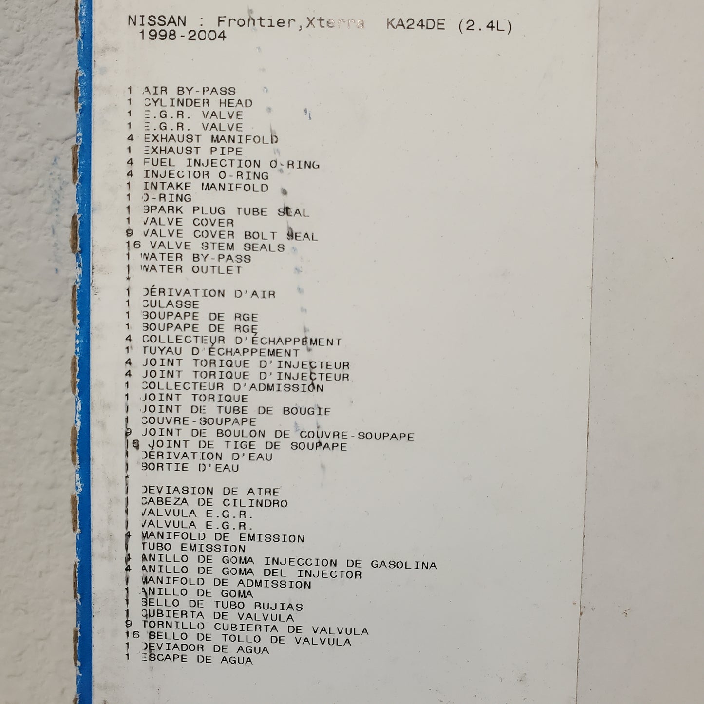 Victor Reinz HS54373A Head Gasket Set Nissan KA24DE 2.4L '98-'04 Frontier Xterra