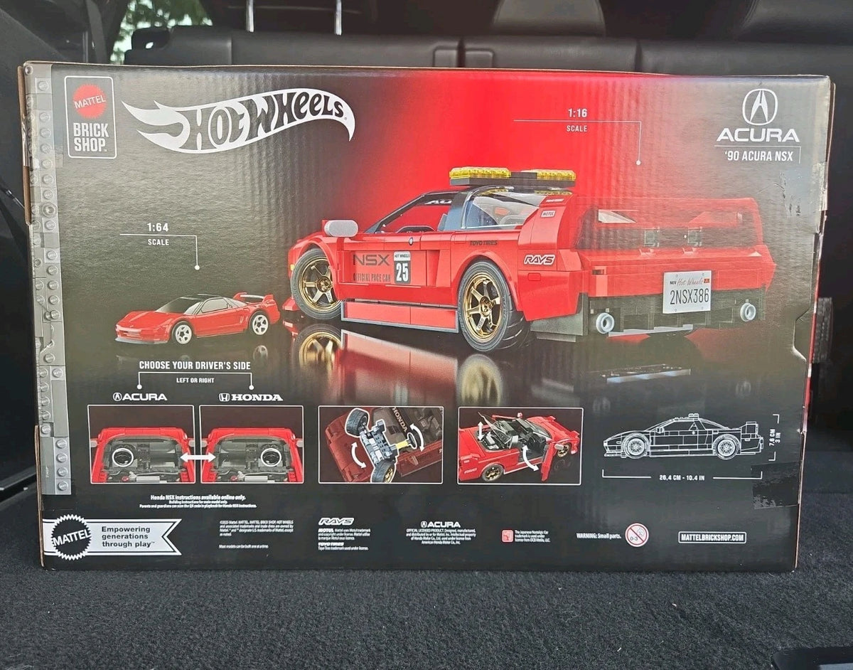 Hot Wheels Brick Shop Elite '90 Acura NSX 1:16 Built & Customize Model Kit + 1:64 Car