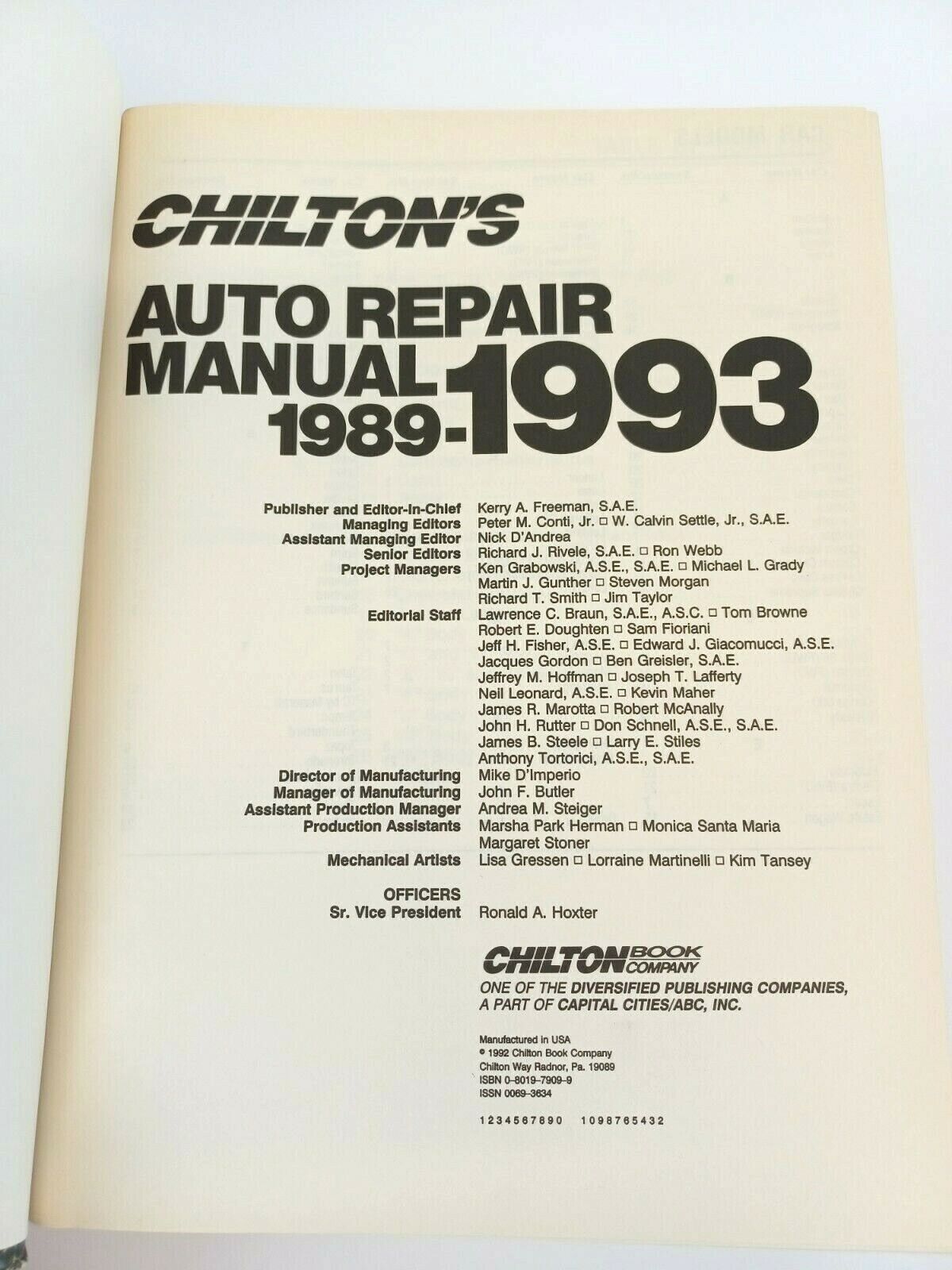 CHILTON'S 7909 Comprehensive Auto Repair Manual 1989-1993 US & Canadian Models